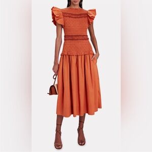 Ulla Johnson Madeline Smocked Midi Dress Clay 6